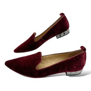 Franco‎ Sarto Burgundy Velvet Flats w/Metallic Heel Holiday Festive 8